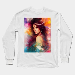 Vibrant Color Beautiful Young Woman Color Smear Abstract Smear Long Sleeve T-Shirt